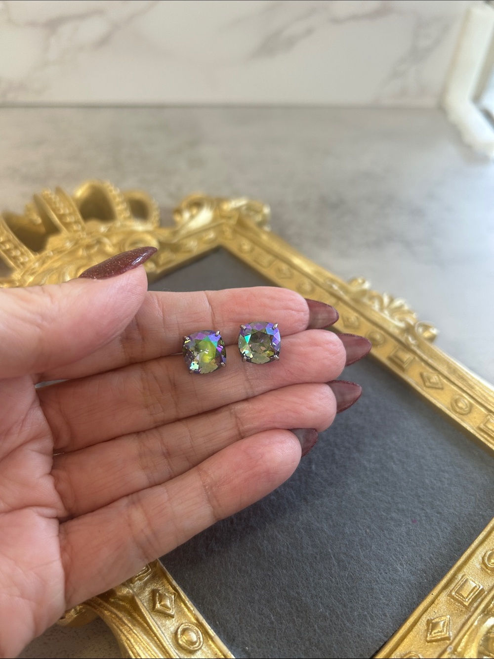 Mystic Blue Swarovski Cushion Cut Oversized Stud Earrings